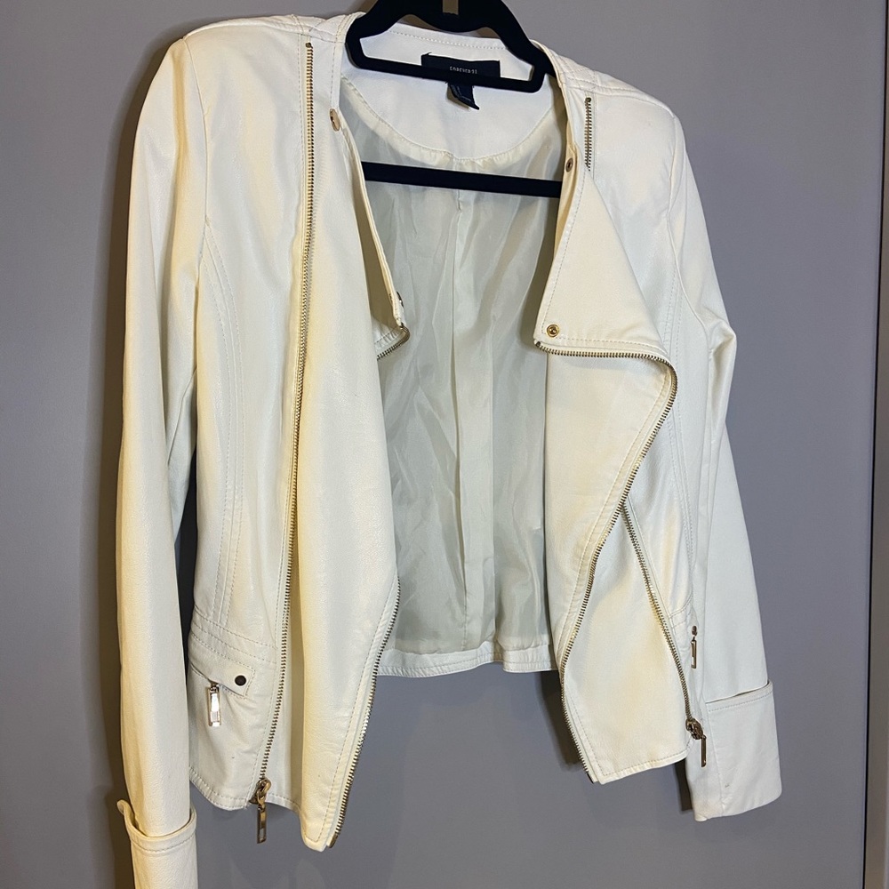 Faux Leather Jacket White Small